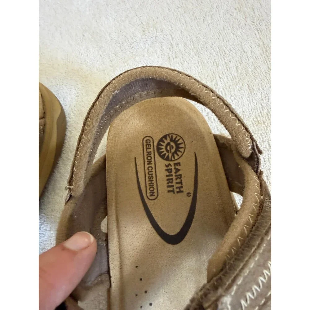 Earth Spirit Women's Brown Suede Velkro Strap Sandals Gelron Cushion Size 10